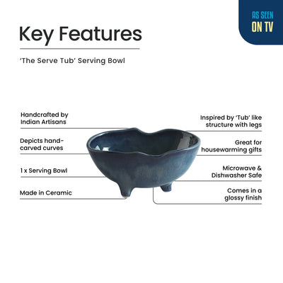 ExclusiveLane 'The Serve Tub' Ceramic Serving/Snack Bowl (580 ML, Hand-Glazed)