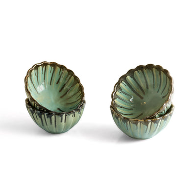 ExclusiveLane 'Ripple Blooms' Ceramic Serving/Snack Bowls (Set Of 4, 360 ML, Hand-Embossed)