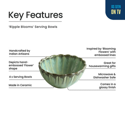 ExclusiveLane 'Ripple Blooms' Ceramic Serving/Snack Bowls (Set Of 4, 360 ML, Hand-Embossed)