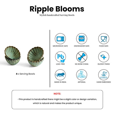 ExclusiveLane 'Ripple Blooms' Ceramic Serving/Snack Bowls (Set Of 4, 360 ML, Hand-Embossed)
