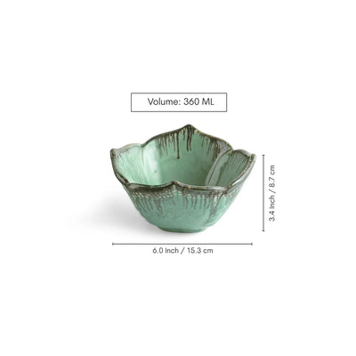 ExclusiveLane 'Hibiscus Bowls' Ceramic Serving/Snack Bowls (Set Of 2, 360 ML, Hand-Embossed)