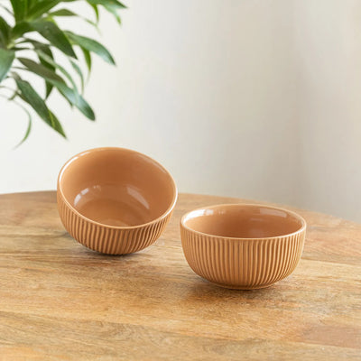 ExclusiveLane 'Earthy set' Ceramic Serving/Snack Bowls (Set Of 2, 510 ML, Hand-Embossed)