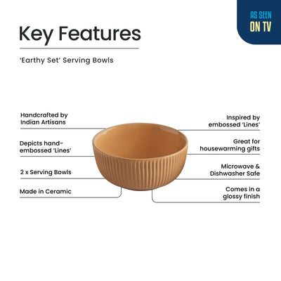 ExclusiveLane 'Earthy set' Ceramic Serving/Snack Bowls (Set Of 2, 510 ML, Hand-Embossed)