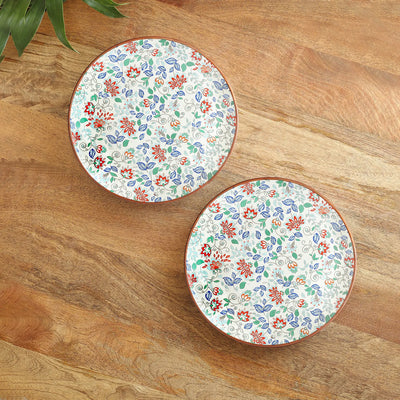 ExclusiveLane 'Spring Garden' Ceramic Dinner Plates (Set of 2, Microwave Safe, Handcrafted)