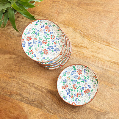 ExclusiveLane 'Spring Garden' Ceramic Quarter Plates (Set of 6, Microwave Safe, Handcrafted)
