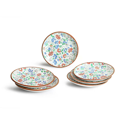 ExclusiveLane 'Spring Garden' Ceramic Quarter Plates (Set of 6, Microwave Safe, Handcrafted)