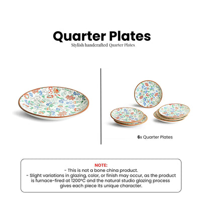 ExclusiveLane 'Spring Garden' Ceramic Quarter Plates (Set of 6, Microwave Safe, Handcrafted)