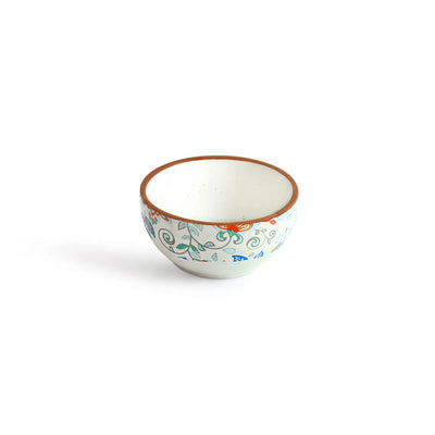 ExclusiveLane 'Spring Garden' Ceramic Dinner Bowls/Katoris (Set Of 4, 190 ML, Microwave Safe, Handcrafted)