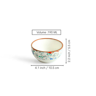 ExclusiveLane 'Spring Garden' Ceramic Dinner Bowls/Katoris (Set Of 4, 190 ML, Microwave Safe, Handcrafted)