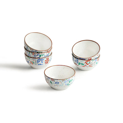 ExclusiveLane 'Spring Garden' Ceramic Dinner Bowls/Katoris (Set Of 6, 190 ML, Microwave Safe, Handcrafted)