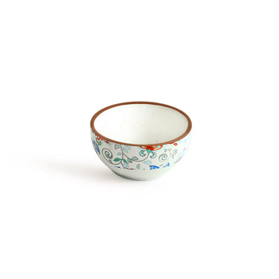 ExclusiveLane 'Spring Garden' Ceramic Dinner Bowls/Katoris (Set Of 6, 190 ML, Microwave Safe, Handcrafted)