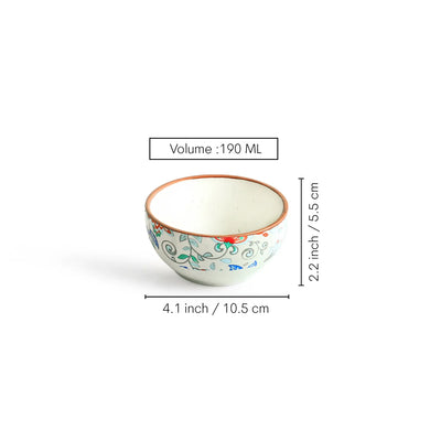 ExclusiveLane 'Spring Garden' Ceramic Dinner Bowls/Katoris (Set Of 6, 190 ML, Microwave Safe, Handcrafted)