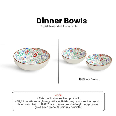 ExclusiveLane 'Spring Garden' Ceramic Serving/Snack Bowls (Set of 2, 420 ML, Microwave Safe, Handcrafted)