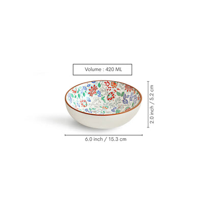 ExclusiveLane 'Spring Garden' Ceramic Serving/Snack Bowls (Set of 2, 420 ML, Microwave Safe, Handcrafted)