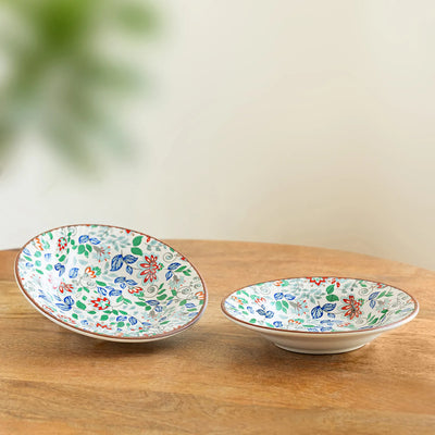 ExclusiveLane 'Spring Garden' Ceramic Pasta Bowls/Plates (Set of 2, Microwave Safe, Handcrafted)