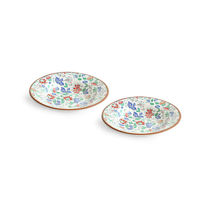 ExclusiveLane 'Spring Garden' Ceramic Pasta Bowls/Plates (Set of 2, Microwave Safe, Handcrafted)