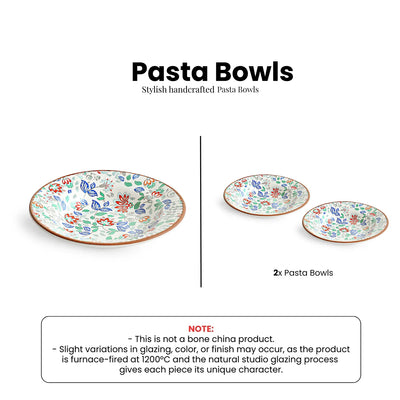ExclusiveLane 'Spring Garden' Ceramic Pasta Bowls/Plates (Set of 2, Microwave Safe, Handcrafted)