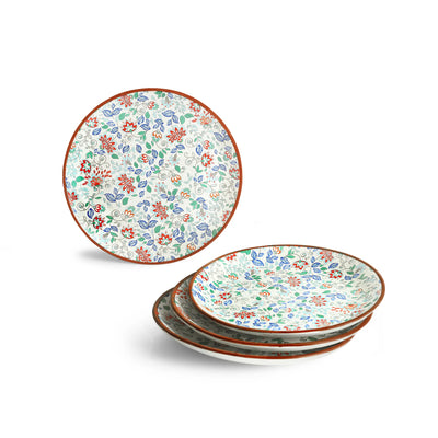 ExclusiveLane 'Spring Garden' Ceramic Dinner Set (8 Pieces- 4 Dinner Plates & 4 Katoris, Serving for 4, Microwave Safe, Handcrafted)