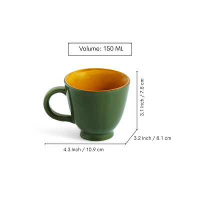 ExclusiveLane 'Forest Canopy' Ceramic Tea Cups (Set of 6, 150 ML, Microwave Safe, Hand Glazed)