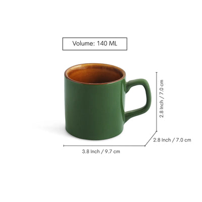 ExclusiveLane 'Forest Canopy' Ceramic Tea Cups (Set of 6, 140 ML, Microwave Safe, Hand Glazed)