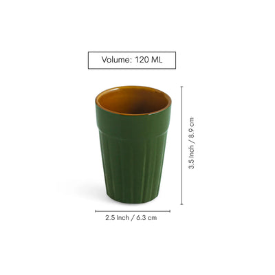 ExclusiveLane 'Forest Canopy' Ceramic Tea/Chai Glasses (Set of 6, 120 ML, Microwave Safe, Hand Glazed)