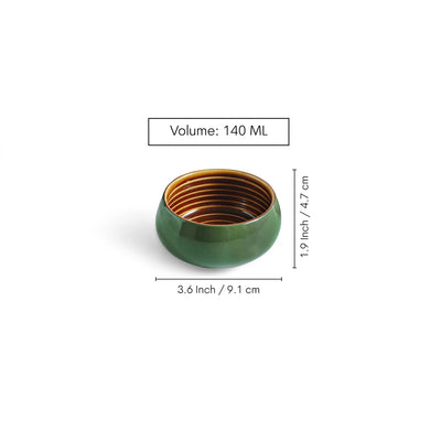 ExclusiveLane 'Forest Canopy' Ceramic Dinner Bowls/Katoris (Set of 6, 140 ML, Microwave Safe, Hand Glazed)