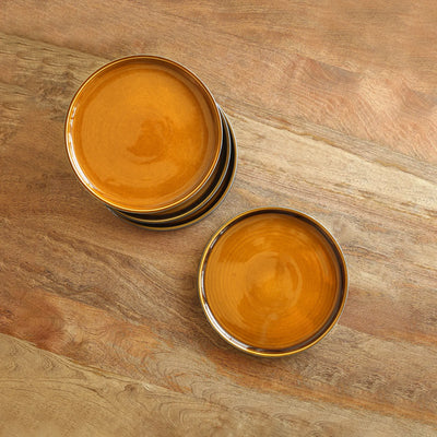 ExclusiveLane 'Forest Canopy' Ceramic Quarter Plates (Set of 4, Microwave Safe, Hand Glazed)