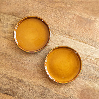 ExclusiveLane 'Forest Canopy' Ceramic Quarter Plates (Set of 2, Microwave Safe, Hand Glazed)