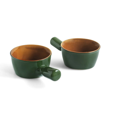 ExclusiveLane 'Forest Canopy' Ceramic Serving Bowls (Set of 2, 420 ML, Microwave Safe, Hand Glazed)