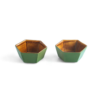 ExclusiveLane 'Forest Canopy' Ceramic Serving Bowls (Set of 2, 370 ML, Microwave Safe, Hand Glazed)