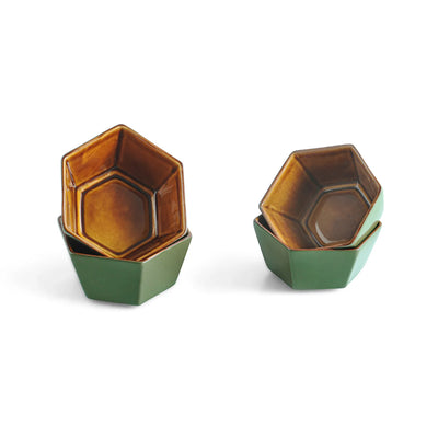ExclusiveLane 'Forest Canopy' Ceramic Serving Bowls (Set of 4, 370 ML, Microwave Safe, Hand Glazed)