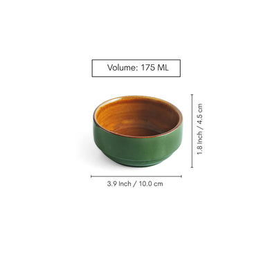 ExclusiveLane 'Forest Canopy' Ceramic Dinner Bowls/Katoris (Set of 4, 175 ML, Microwave Safe, Hand Glazed)
