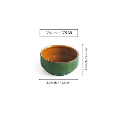 ExclusiveLane 'Forest Canopy' Ceramic Dinner Bowls/Katoris (Set of 6, 175 ML, Microwave Safe, Hand Glazed)