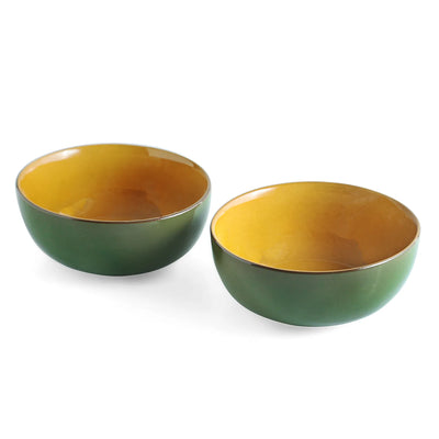 ExclusiveLane 'Forest Canopy' Ceramic Serving Bowls (Set of 2, 550 ML, Microwave Safe, Hand Glazed)