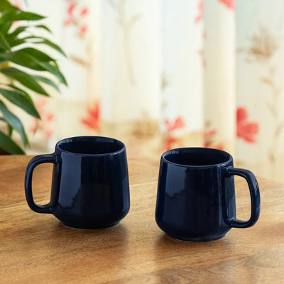 ExclusiveLane 'Mariana Blues' Ceramic Tea & Coffee Mugs (Set of 2, 340 ML, Microwave Safe, Hand Glazed)