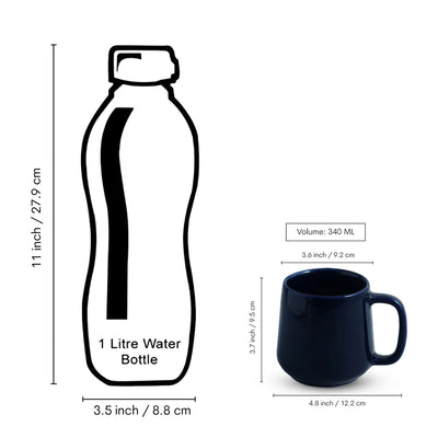 ExclusiveLane 'Mariana Blues' Ceramic Tea & Coffee Mugs (Set of 2, 340 ML, Microwave Safe, Hand Glazed)