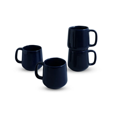 ExclusiveLane 'Mariana Blues' Ceramic Tea & Coffee Mugs (Set of 4, 340 ML, Microwave Safe, Hand Glazed)
