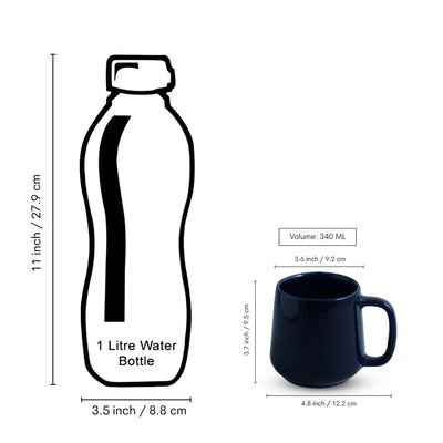 ExclusiveLane 'Mariana Blues' Ceramic Tea & Coffee Mugs (Set of 4, 340 ML, Microwave Safe, Hand Glazed)