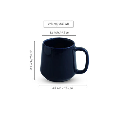 ExclusiveLane 'Mariana Blues' Ceramic Tea & Coffee Mugs (Set of 6, 340 ML, Microwave Safe, Hand Glazed)