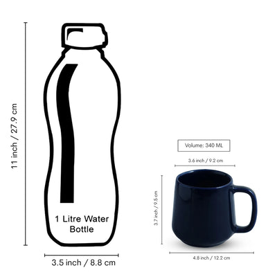 ExclusiveLane 'Mariana Blues' Ceramic Tea & Coffee Mugs (Set of 6, 340 ML, Microwave Safe, Hand Glazed)
