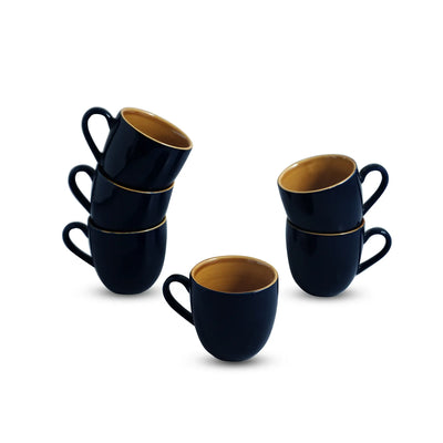 ExclusiveLane 'Mariana Blues' Ceramic Tea Cups (Set of 6, 190 ML, Microwave Safe, Hand Glazed)
