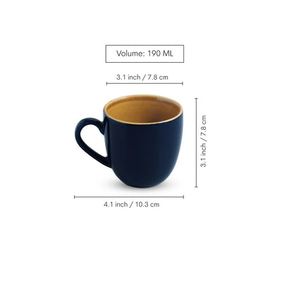 ExclusiveLane 'Mariana Blues' Ceramic Tea Cups (Set of 6, 190 ML, Microwave Safe, Hand Glazed)