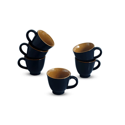 ExclusiveLane 'Mariana Blues' Ceramic Tea Cups (Set of 6, 160 ML, Microwave Safe, Hand Glazed)
