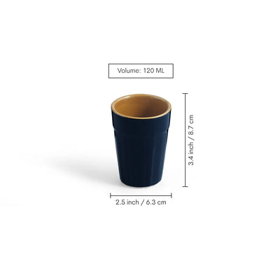 ExclusiveLane 'Mariana Blues' Ceramic Tea/Chai Glasses (Set of 6, 120 ML, Microwave Safe, Hand Glazed)