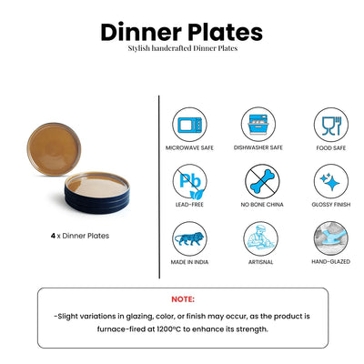 ExclusiveLane 'Mariana Blues' Ceramic Dinner Plates (Set of 4, Microwave Safe, Hand Glazed)