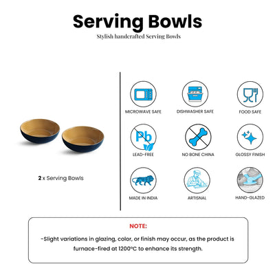 ExclusiveLane 'Mariana Blues' Ceramic Serving/Snack Bowls (Set Of 2, 570 ML, Microwave Safe, Hand Glazed)