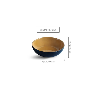 ExclusiveLane 'Mariana Blues' Ceramic Serving/Snack Bowls (Set Of 2, 570 ML, Microwave Safe, Hand Glazed)
