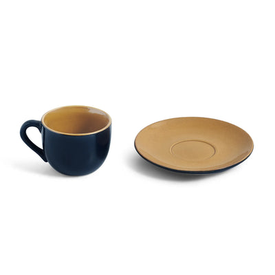 ExclusiveLane 'Mariana Blues' Ceramic Tea Cups & Saucers (Set of 6, 180 ML, Microwave Safe, Hand Glazed)