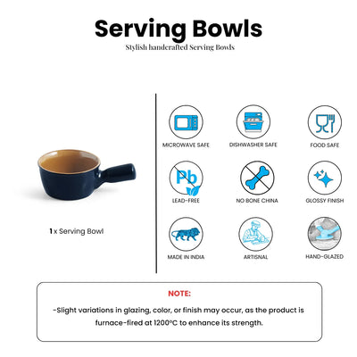 ExclusiveLane 'Mariana Blues' Ceramic Serving/Snack Bowls (420 ML, Microwave Safe, Hand Glazed)