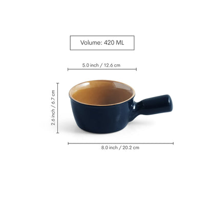 ExclusiveLane 'Mariana Blues' Ceramic Serving/Snack Bowls (420 ML, Microwave Safe, Hand Glazed)